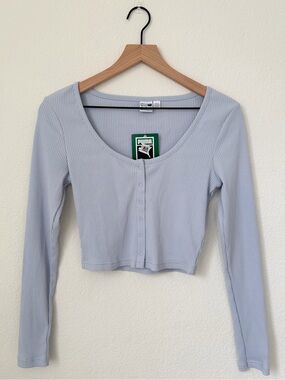 Puma light blue ribbed long-sleeve cropped cardigan. Size M NWT